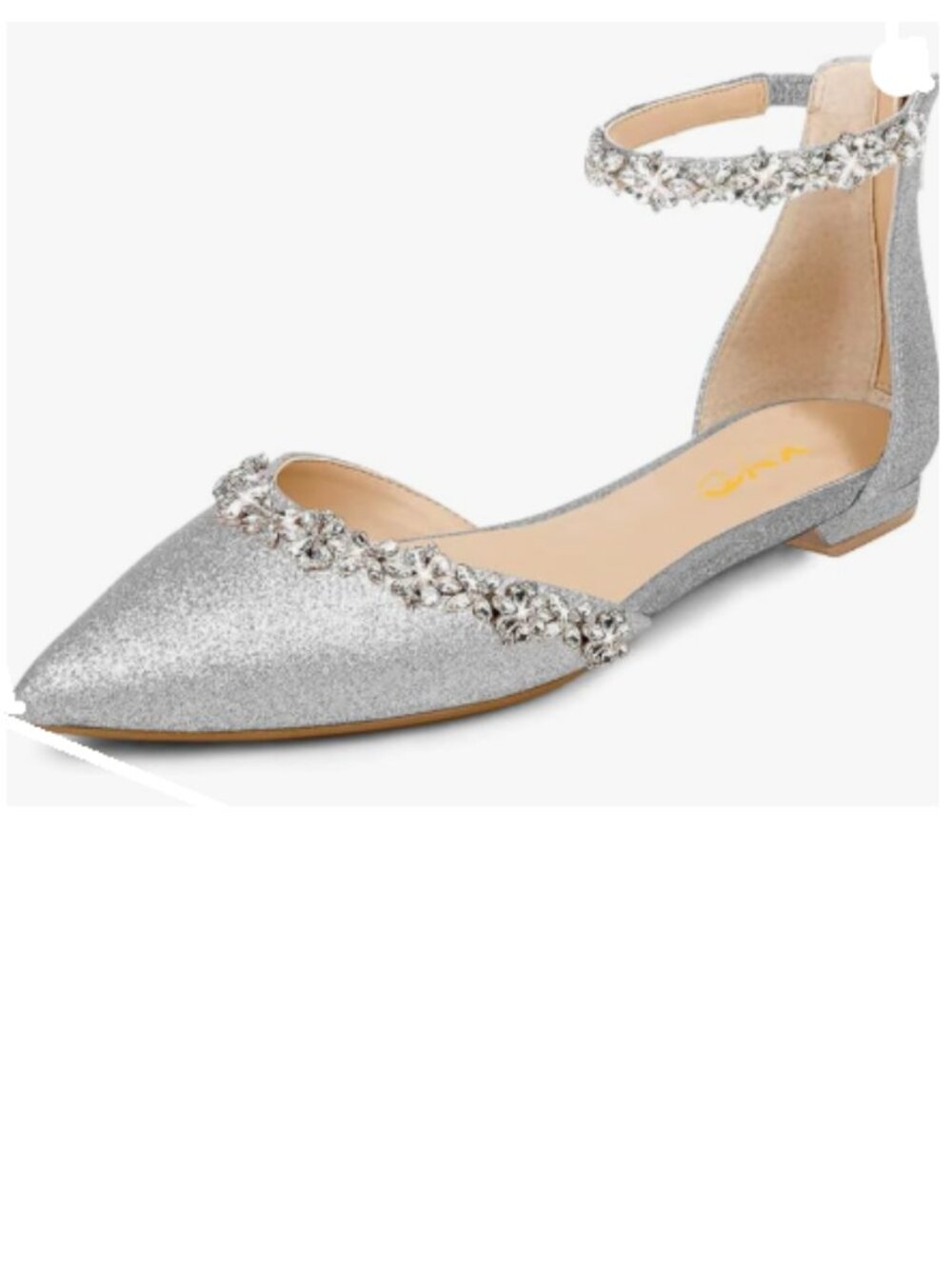 XYD Silver-glitter Pointed Toe D'Orsay Wedding Flat Sparkly Rhinestones Sandals